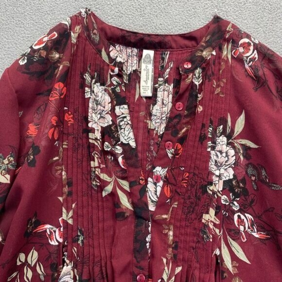 American Rag Tunic Blouse Top Womens Large  Red/Brown Floral Pattern 3/4 Sleeve - Picture 10 of 12